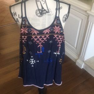 Lucky Brand Navy embroidered top size M